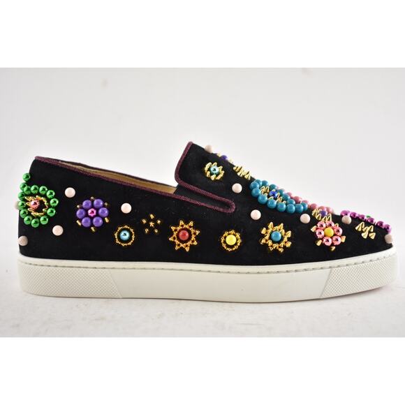 Christian Louboutin Boat Candy Flat Black Beaded Low Top Slip On Sneaker 36.5 - Picture 2 of 13